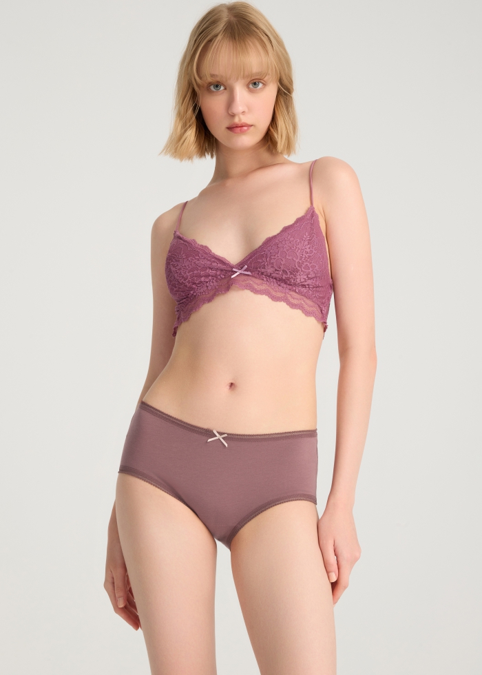 Warm Daily．High Rise Cotton Picot Elastic Brief Panty(Rose Taupe)