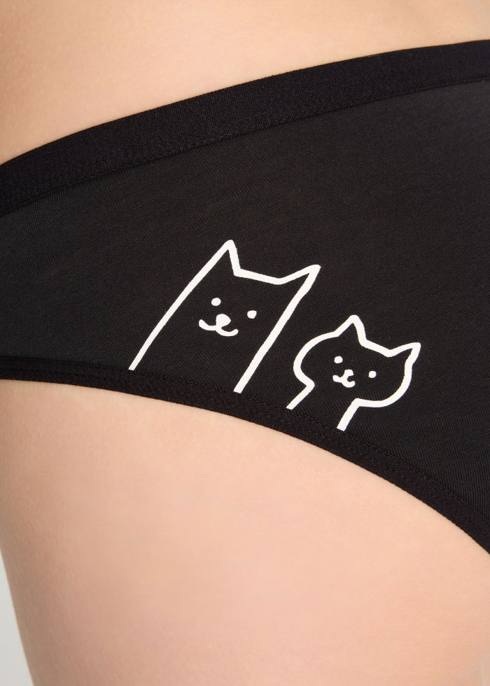 Life With Pets．Low Rise Cotton Brief Panty(Kitten Waistband)