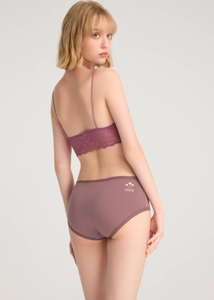 Warm Daily．High Rise Cotton Picot Elastic Brief Panty(Rose Taupe)