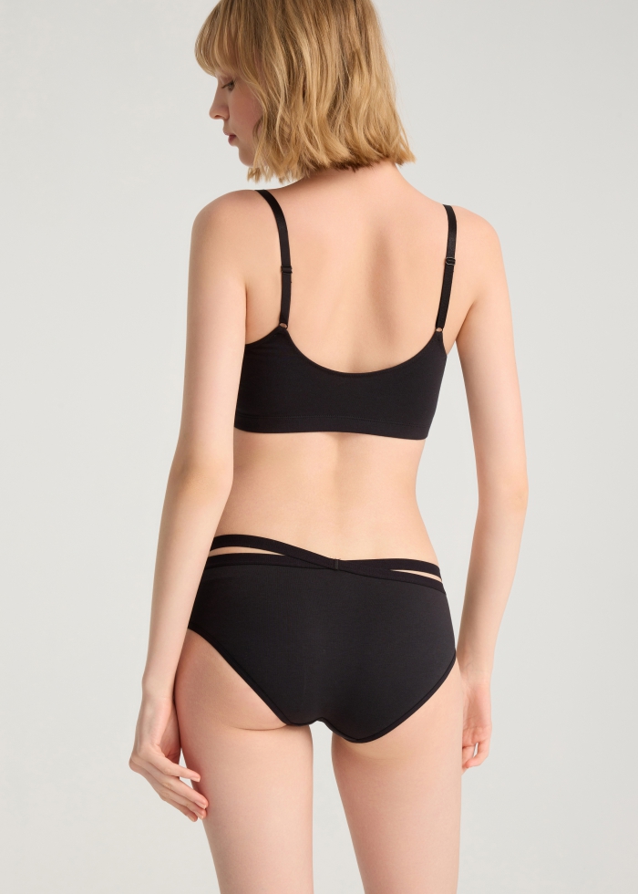 Warm Daily．Mid Rise Cotton Crossed Back Brief Panty(Rose Taupe-Dotted Ribbon)