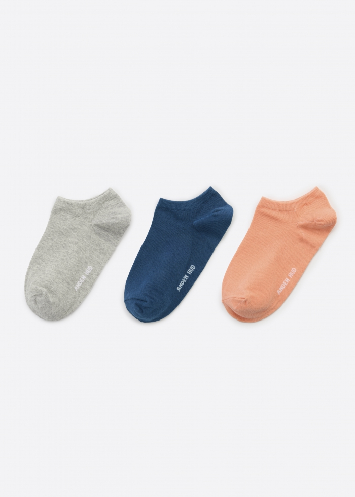 (3-Pack) Colorful daily life．Women Ankle Socks（Sea blue/Hemp gray/Light orange）
