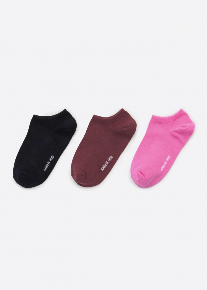(3-Pack) Colorful daily life．Women Ankle Socks（Black zhangqing/Dark red/Fresh peach）