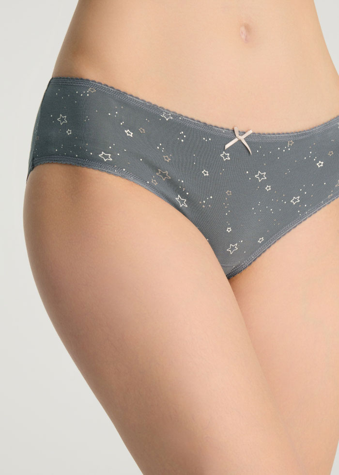 Me time．Mid Rise Cotton Picot Elastic Brief Panty（Stars Pattern）