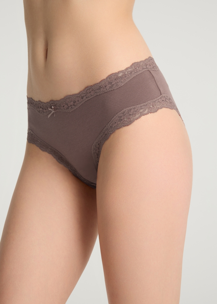 Exclusive time．Mid Rise Cotton Lace Trim Hipster Panty（Peppercorn）