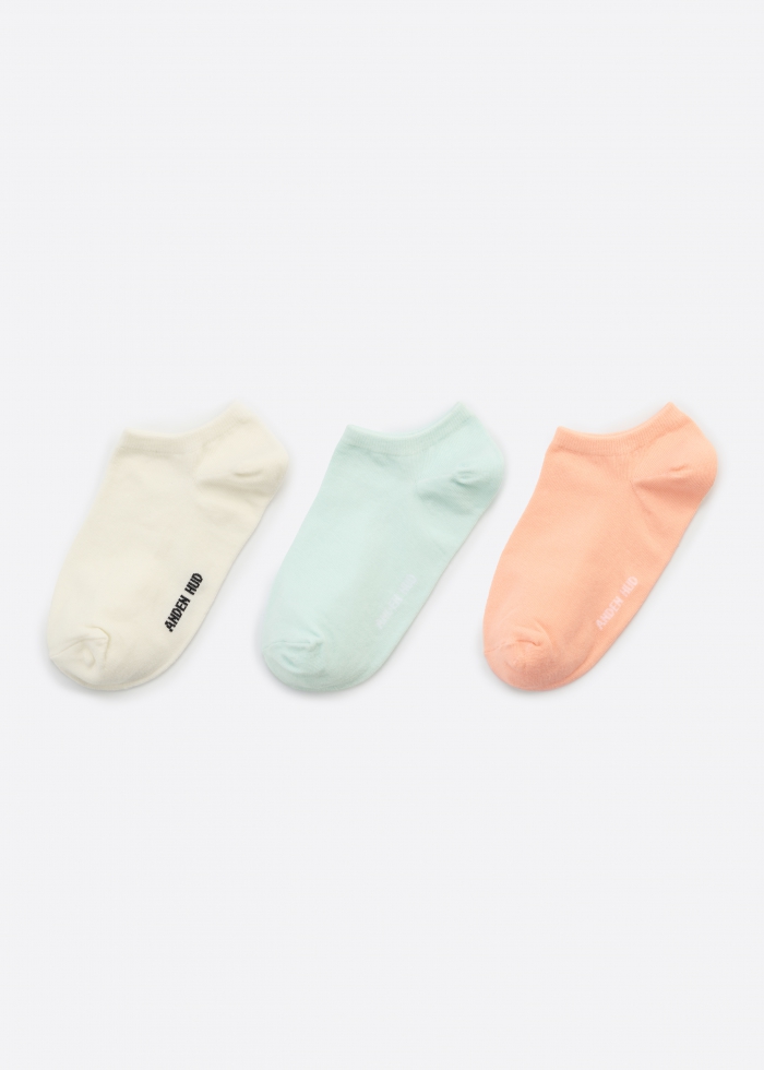 (3-Pack) Colorful daily life．Women Ankle Socks（Off-white/Aqua/Pink orange）