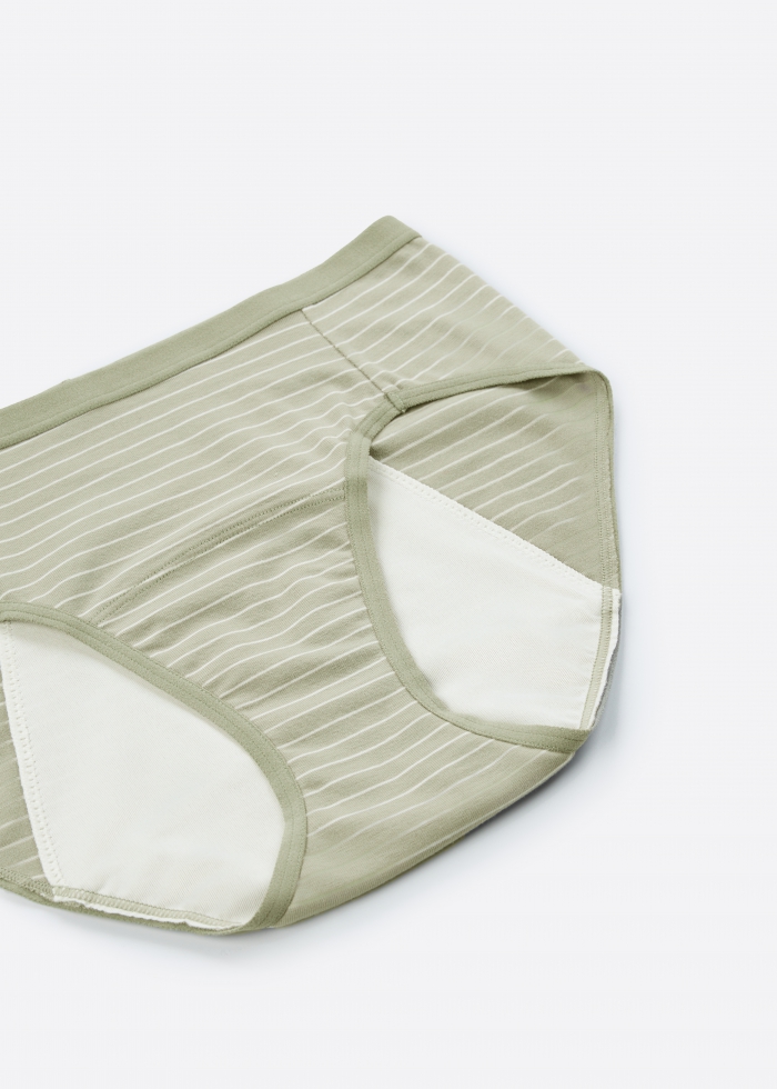 Denim Collection．Mid Rise Cotton Period Brief Panty（Stripe Pattern）