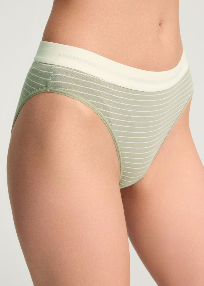 Denim Style．High Rise Cotton Brief Hipster Panty（Stripe Pattern）