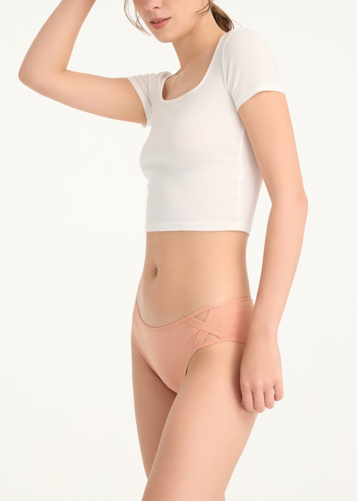 XXL Hygiene Series．Mid Rise Cotton Side Cross Brief Panty（Muted Clay）