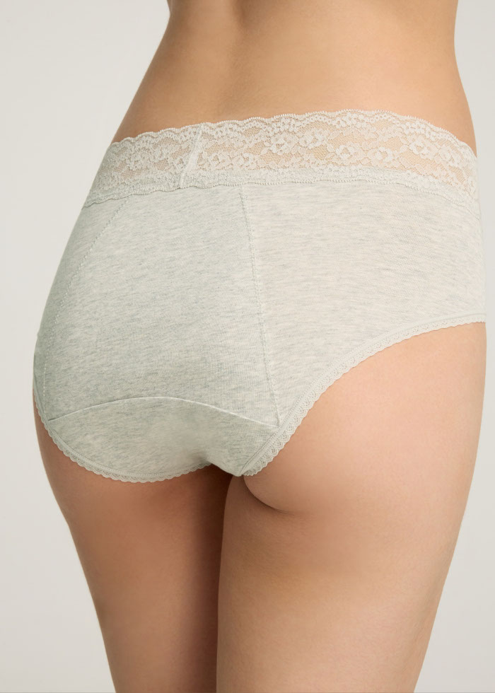 XXL Denim Collection．High Rise Cotton Lace Waist Period Brief Panty（Heather Gray）