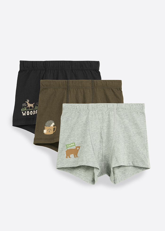 (3-Pack)Forest Adventure．Boys Trunk Underwear（Animal Camping）