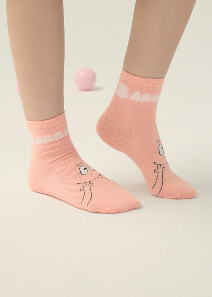 Barbapapa Series．Women Mid Calf Socks（Pink-Snicker）