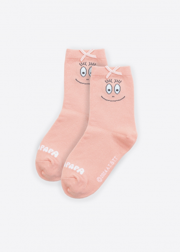 Barbapapa Series．Girls Mid Calf Socks（Pink-Smile）