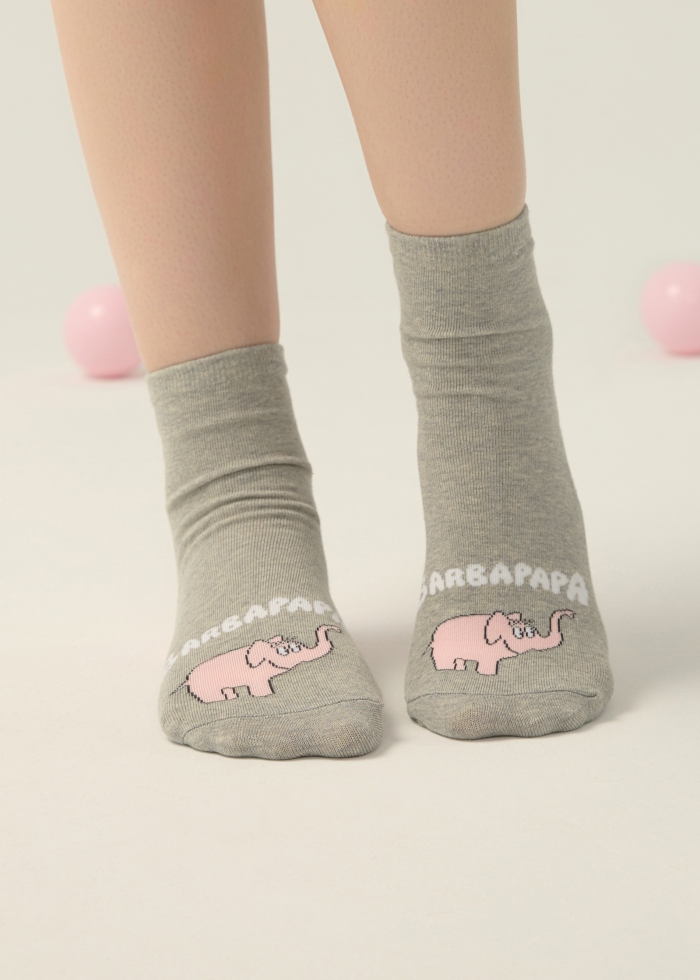 Barbapapa Series．Women Mid Calf Socks（Gray-Elephant）