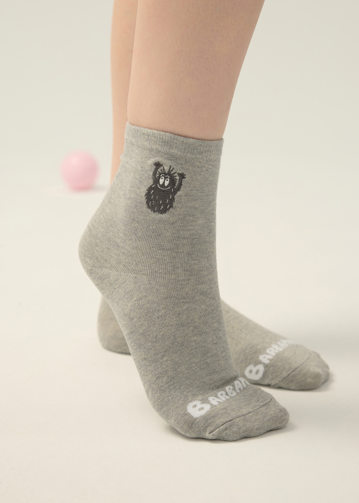 Barbapapa Series．Women Mid Calf Socks（Gray-Embroidery Barbabob）