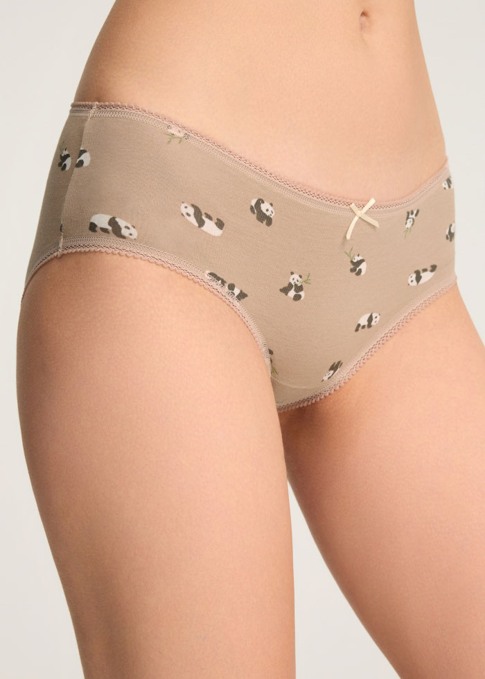 Zoophilist．Mid Rise Cotton Picot Elastic Brief Panty（Panda Pattern）