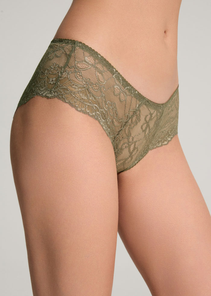 Zoological．Mid Rise Floral Lacie Hipster Panty（Covert Green - Two Tone Lace）