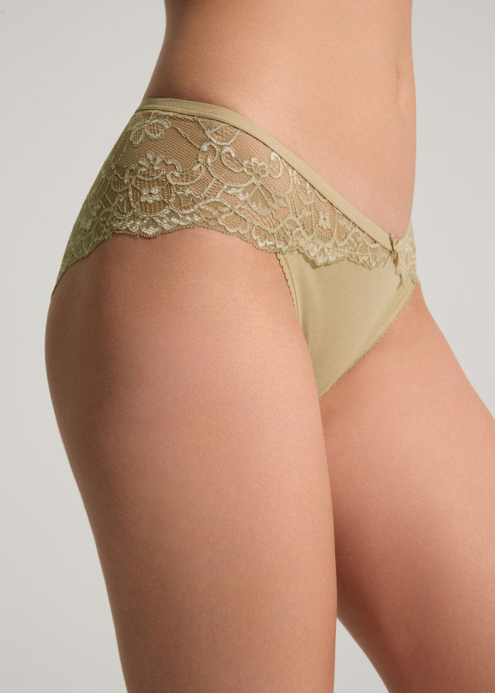 Zoological．Mid Rise Floral Lace Cotton Detail Hipster Panty（Travertine - Two Tone Lace）