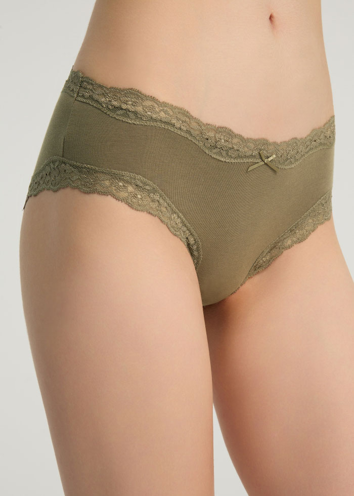 Natural Park．Mid Rise Cotton Lace Trim Hipster Panty（Covert Green）