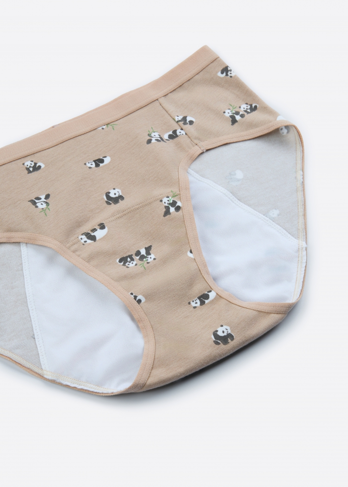 Freedom．Mid Rise Cotton Period Brief Panty（Panda Pattern）