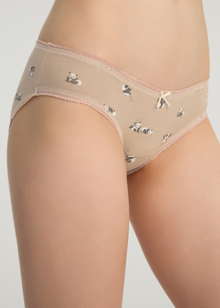 Zoophilist．Low Rise Cotton Picot Elastic Brief Panty（Panda Pattern）