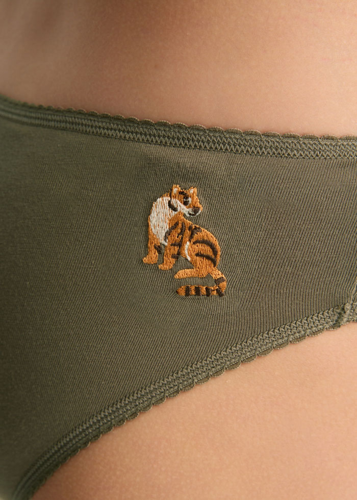 Zoophilist．Low Rise Cotton Picot Elastic Brief Panty（Tiger Embroidery）