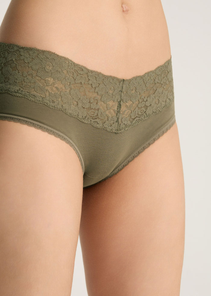 Zoophilist．Mid Rise Cotton V Lace Waist Brief Panty（Covert Green）