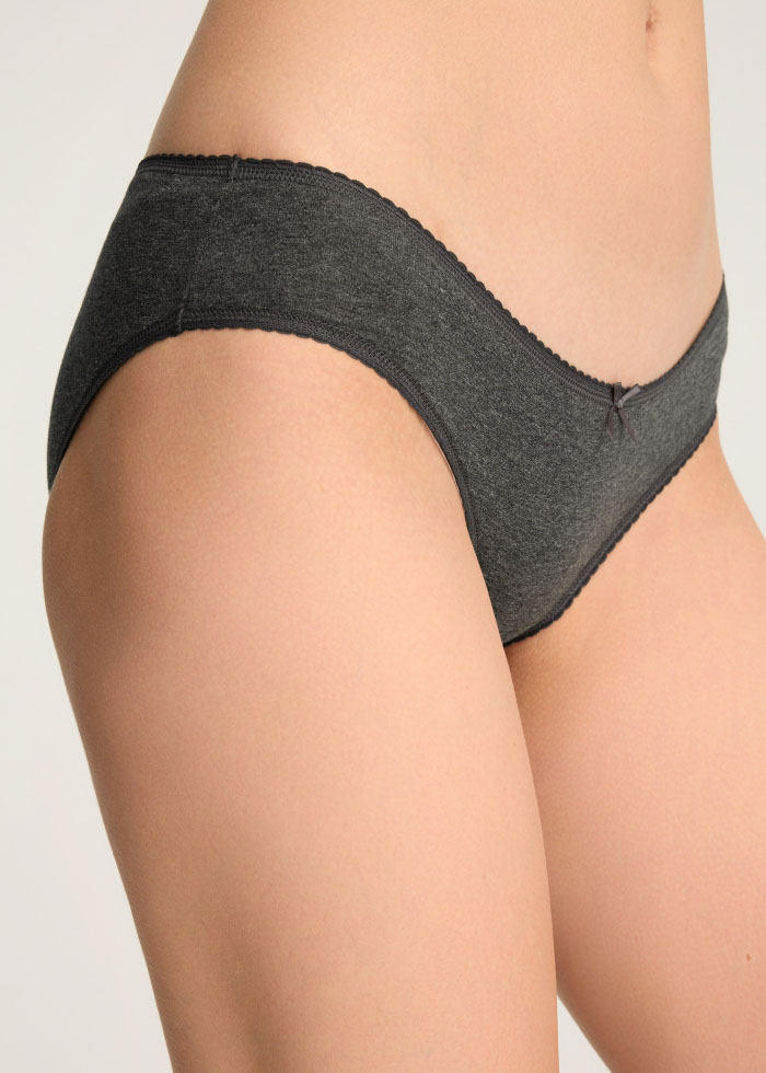 Zoophilist．Low Rise Cotton Picot Elastic Brief Panty（Dark Heather Black）