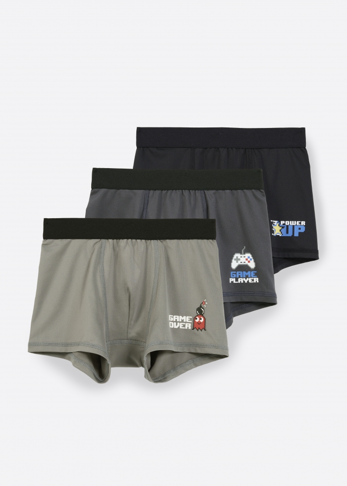 (3-Pack)Moisture-Wicking Collection．Boys Trunk Underwear（Pixel Game）