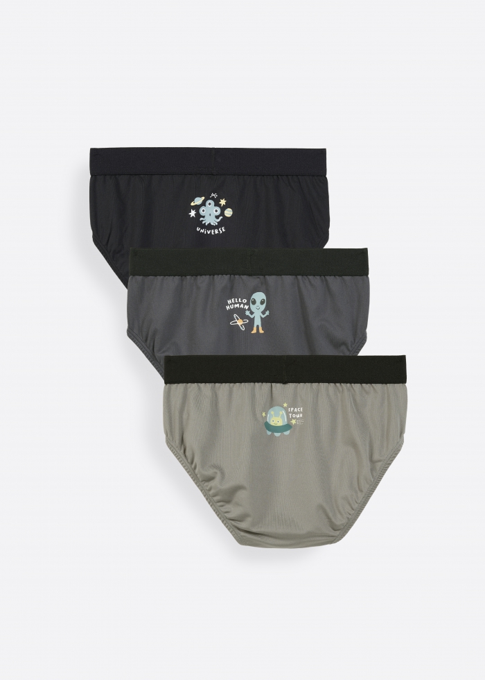 (3-Pack)Moisture-Wicking Collection．Boys Brief Underwear（Aliens Exploration）