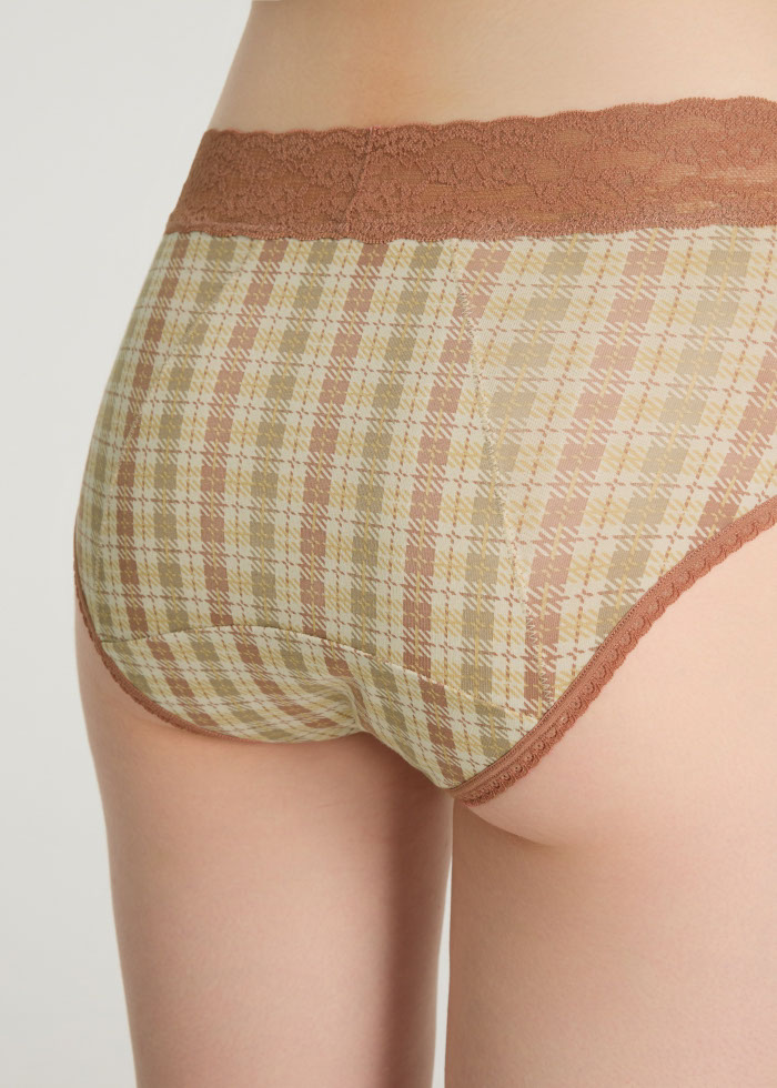 Bon voyage．High Rise Cotton Lace Waist Period Brief Panty（Tartan Check）