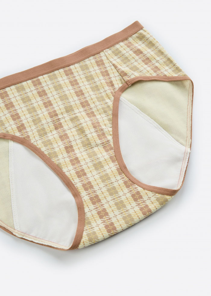 Bon voyage．Mid Rise Cotton Period Brief Panty（Tartan Check）