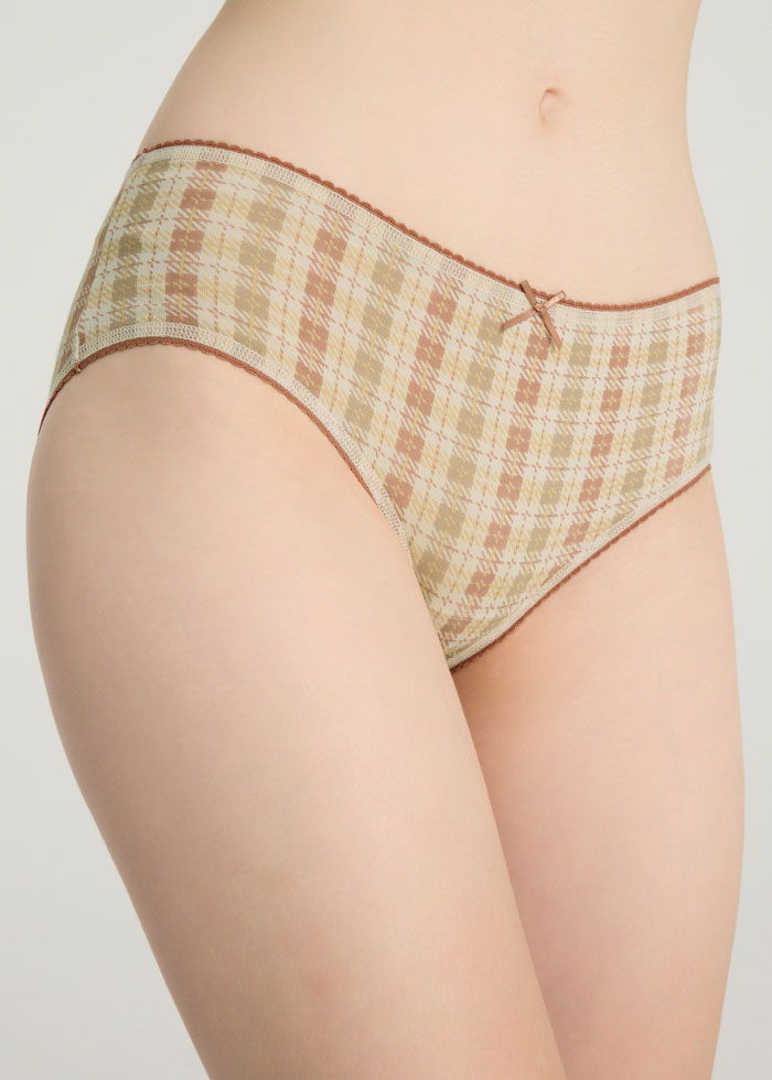 Travel memories．Mid Rise Cotton Picot Elastic Brief Panty（Tartan Check）