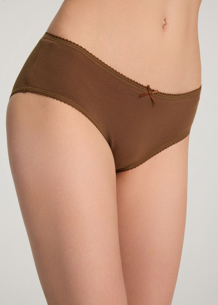 Travel memories．Mid Rise Cotton Picot Elastic Brief Panty（Fudgesickle）