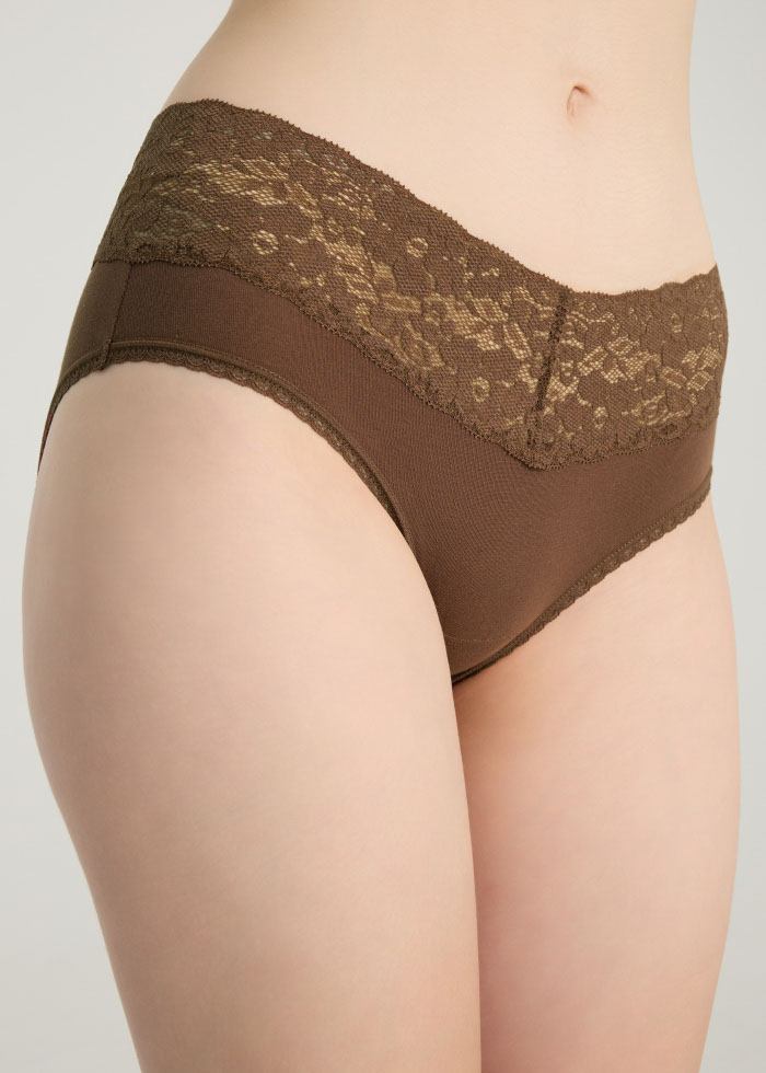 Travel memories．Mid Rise Cotton V Lace Waist Brief Panty（Fudgesickle）