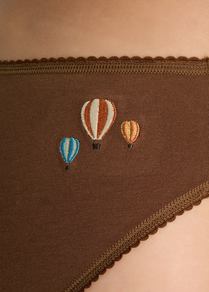 Travel memories．Low Rise Cotton Picot Elastic Brief Panty（Hot Air Balloon Embroidery）