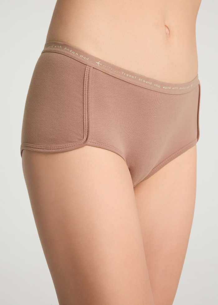 Travel memories．Mid Rise Cotton Shortie Panty（Burlwood - Travel Print Waistband）