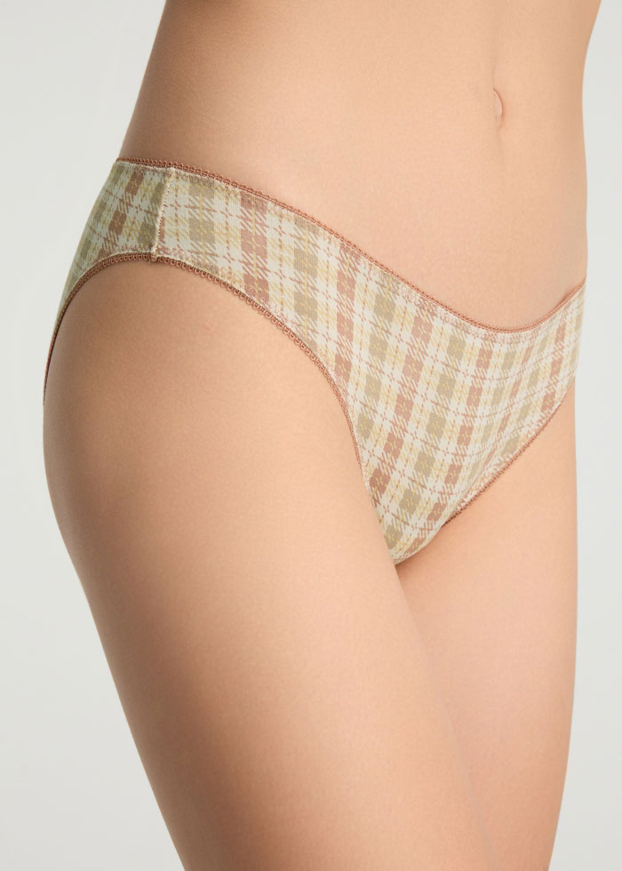 Journey．Low Rise Cotton High-cut Picot Elastic Brief Panty（Tartan Check）