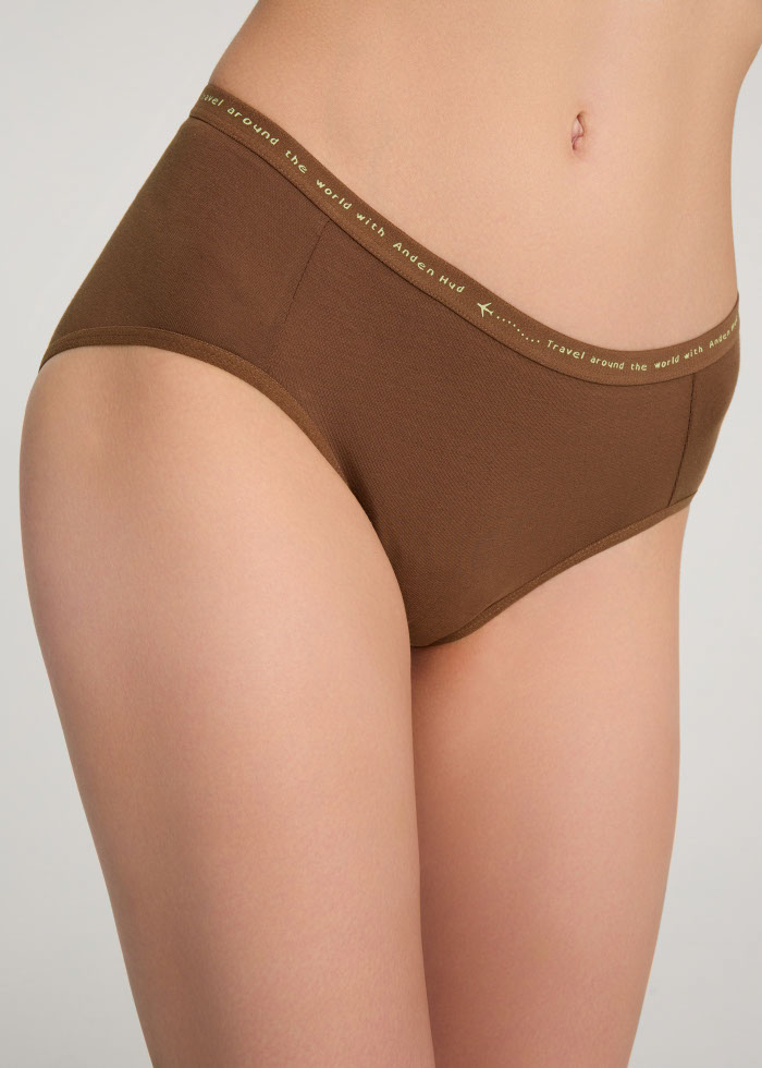 XXL Travel memories．Mid Rise Cotton Brief Panty（Fudgesickle - Travel Print Waistband）