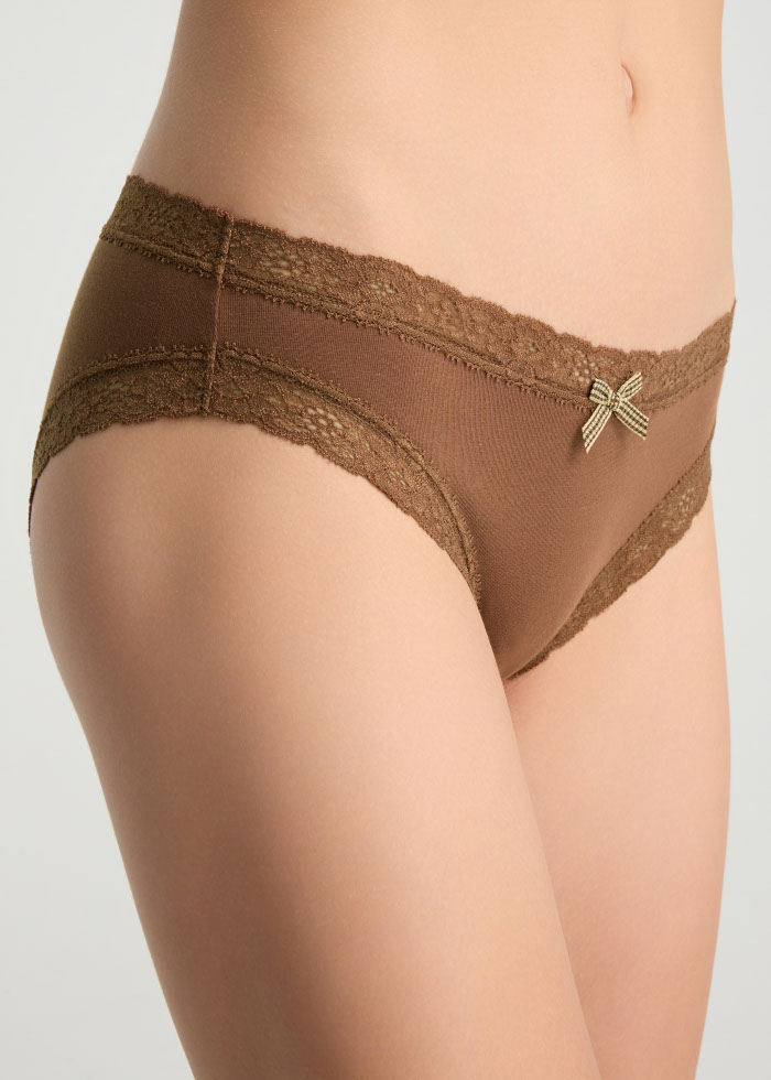 Travel memories．Mid Rise Cotton Lace Trim Hipster Panty（Fudgesickle - Plaid bow）