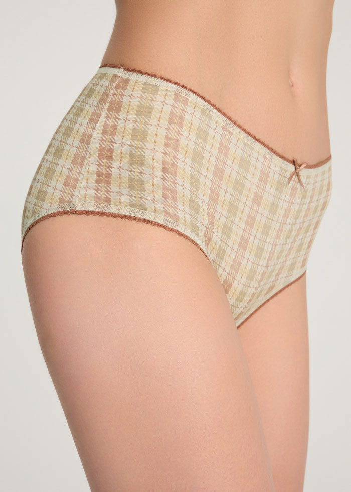 XXL Journey．High Rise Cotton Picot Elastic Brief Panty（Tartan Check）