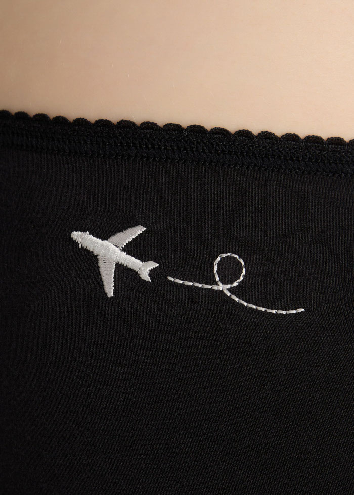 Travel memories．Low Rise Cotton Picot Elastic Brief Panty（Airplane Embroidery）