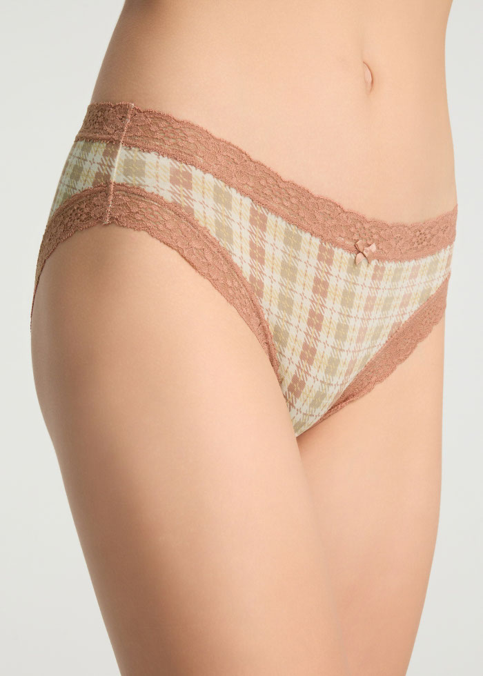 Journey．Mid Rise Cotton Lace Trim Hipster Panty（Tartan Check）