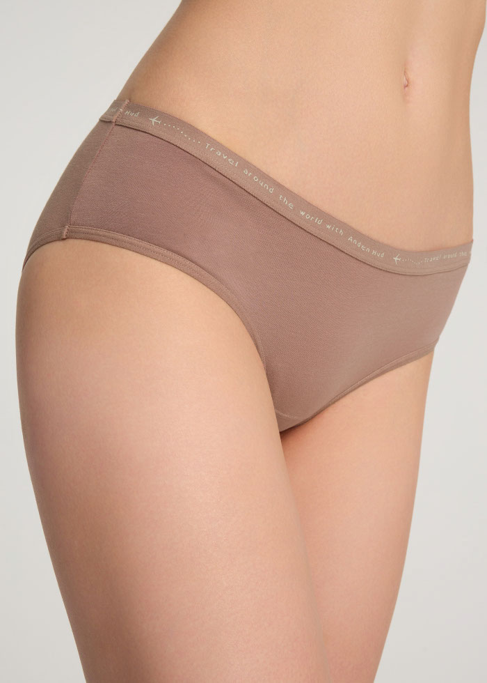 Travel memories．Mid Rise Cotton Brief Panty（Burlwood - Travel Print Waistband）