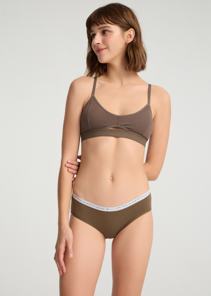 Travel memories．Mid Rise Cotton Brief Panty（Rain Drum - Travel Print Waistband）