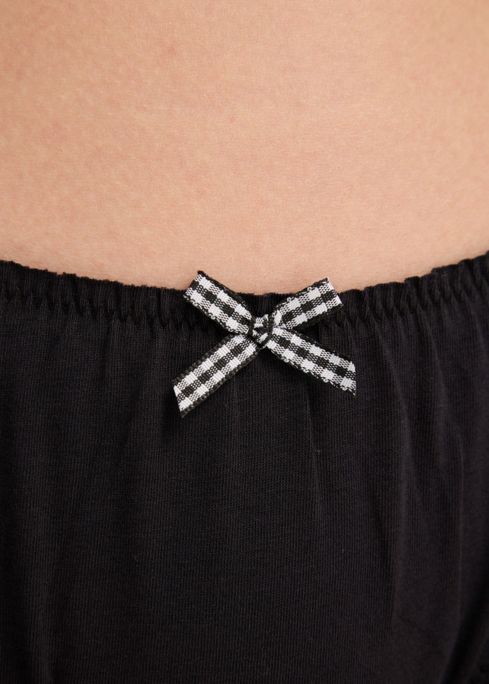 Hygiene Series．Low Rise Cotton Ruffled Brief Panty（Black-Plaid Bow）