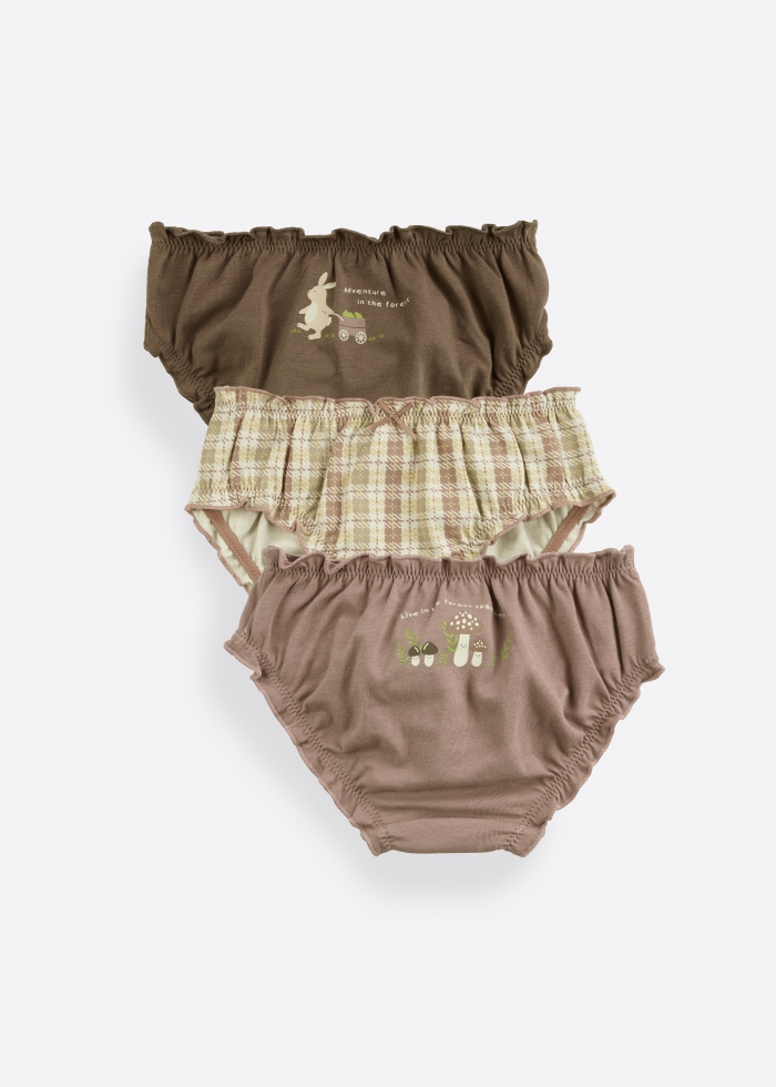 (3-Pack) Hygiene Series．Girls Ruffled Brief Panty（Rabbit in Forest）