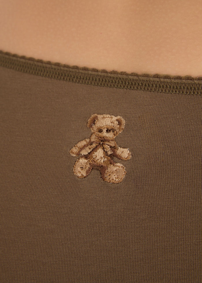 XXL Hygiene Series．High Rise Cotton Picot Elastic Brief Panty（Teddy Bear Embroidery）