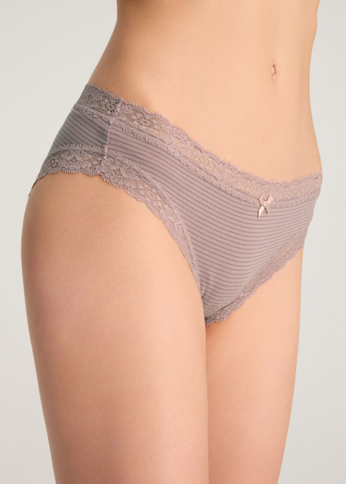 Every Day．Mid Rise Cotton Lace Trim Hipster Panty（Sphinx Gray Stripe）