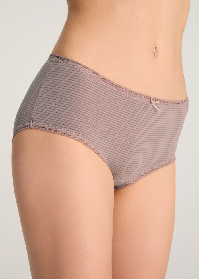 XXL Every Day．High Rise Cotton Picot Elastic Brief Panty（Sphinx Gray Stripe）