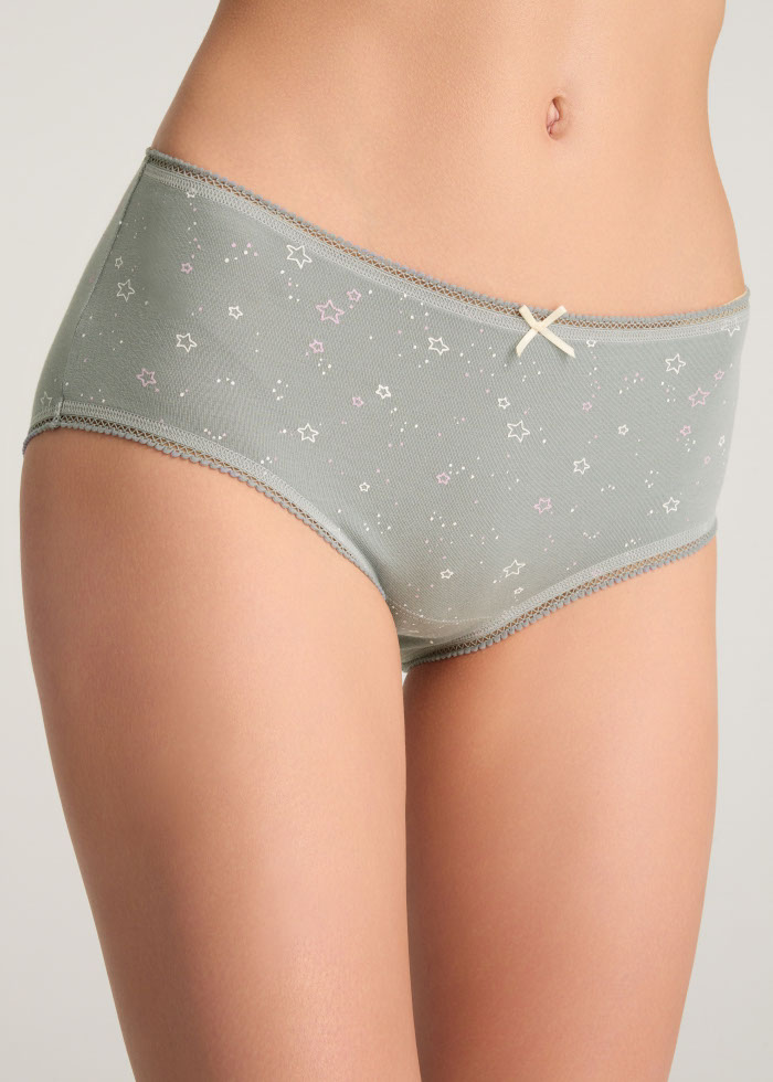 Daily Routine．High Rise Cotton Picot Elastic Brief Panty（Stars Pattern）